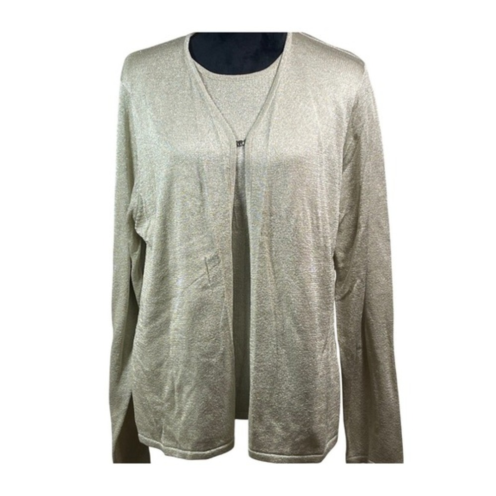 Sag Harbor Metallic Light Gold Open Cardigan with Faux Tank Inlay - XL